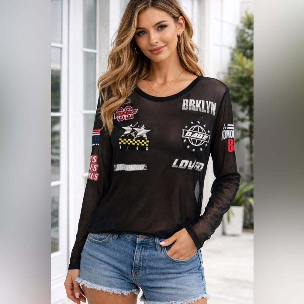 H&M divided Mesh patch Top shirt M